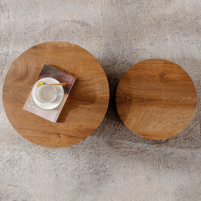 Coffee Table Set Of 2 Round Wooden Coffee Tables Circle Modern Table For Living Room Bedroom Accent End Side Table, Brown