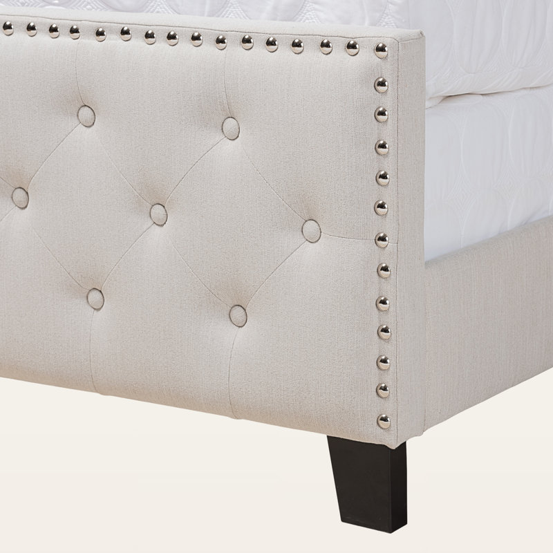 Hipster Full Size Beige Fabric Upholstered Button Tufted Panel Bed, 51.63'' H X 57.74'' W X 82.79'' L, Full / Double, Beige