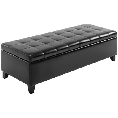 Banc de rangement avec repose-pieds - Siège rembourré en cuir PU avec couvercle à fermeture en douceur, facile à nettoyer pour le bureau à domicile / la chambre à coucher / le salon