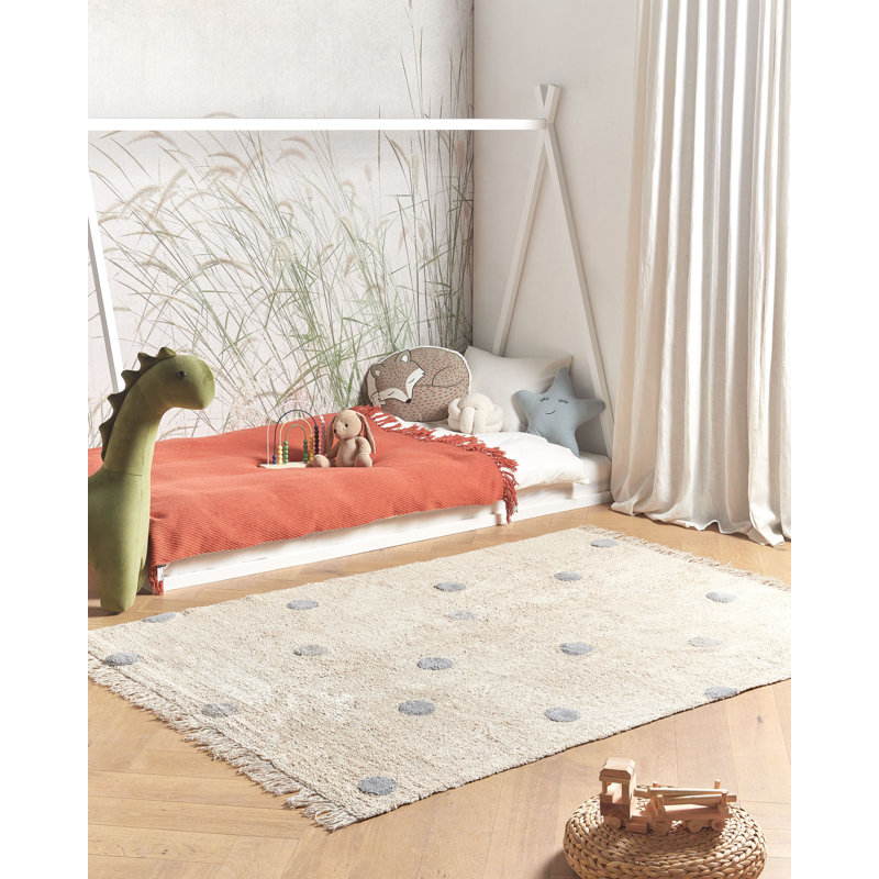 Tessa Polka Dots Cotton Hand Tufted 140cm X 200cm Area Rug, Beige/Grey