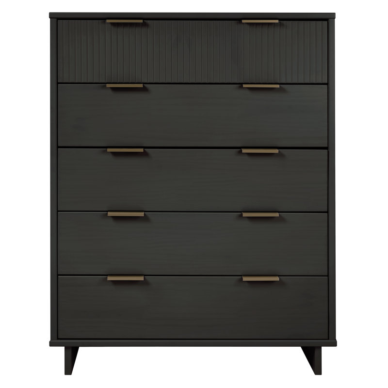 Granville 38" Modern Solid Wood Dresser with 5 Drawers in Charcoal Gray, Dark Gray