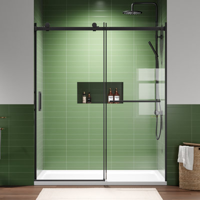 56"-60" W x 72" H Single Sliding Framed Shower Door with 5/16" Tempered Glass, Square Top Rail, and Stainless Steel Accessories