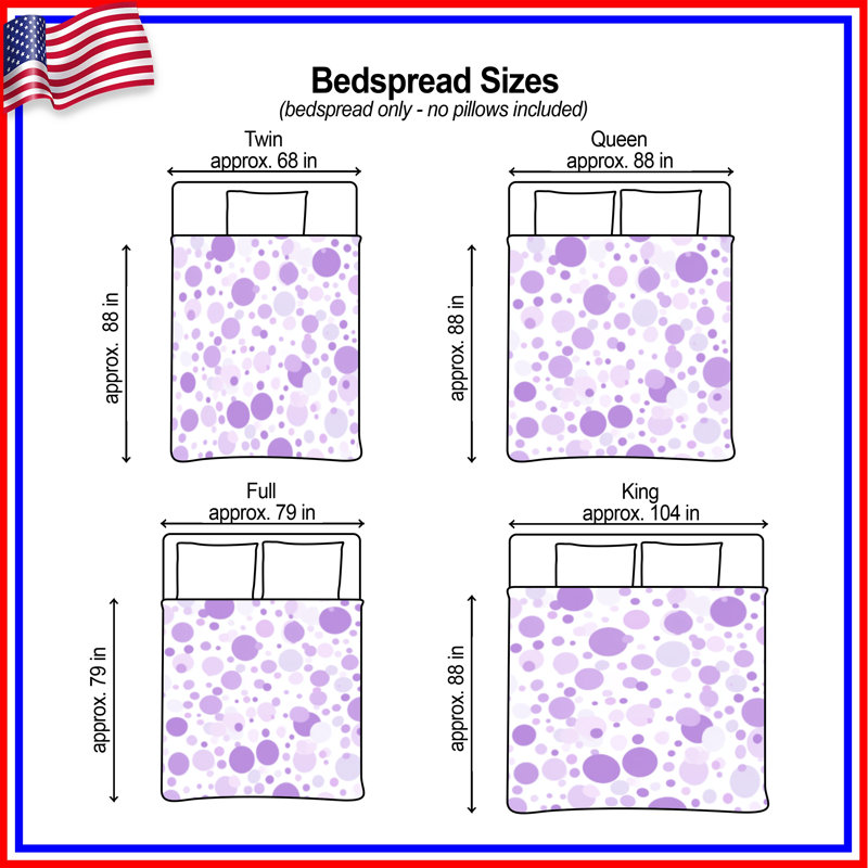 Purple Polka Dots Quilted Bedspread, King