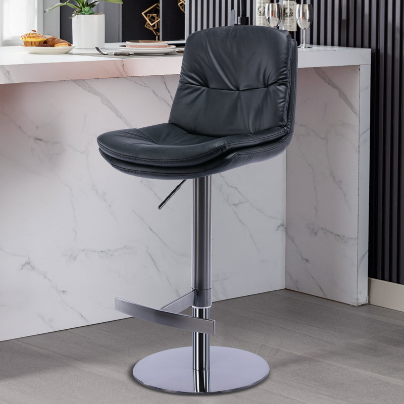 Adjustable Height Swivel Bar Stool with Titanium Steel Frame and Napa Leather Style Eco-Friendly Double Layer Seat Cushion