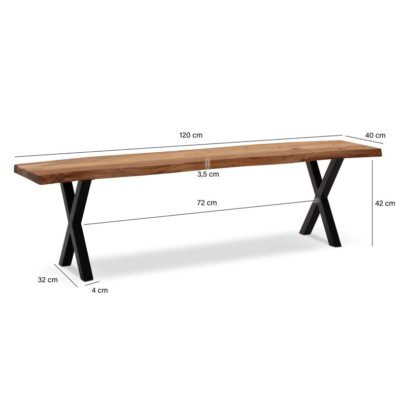 Grantsburg Wood Bench, 45cm H x 120cm W x 40cm D