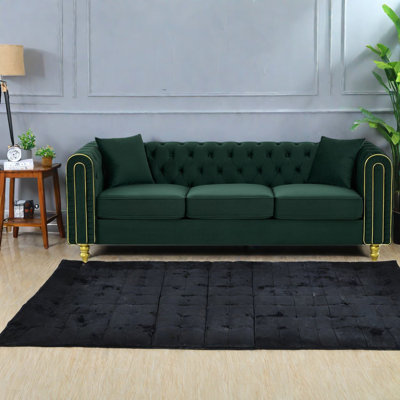 Canapé Chesterfield 3 places moderne en velours vert 86 pouces pour famille