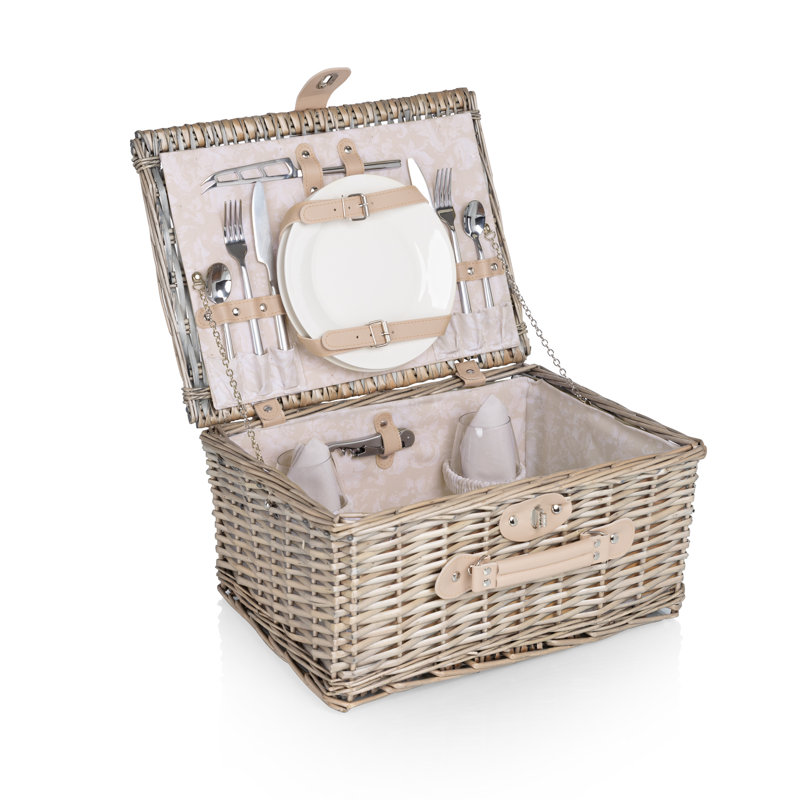 Panier de pique-nique classique avec ensemble repas extérieur pour 2, Beige toile