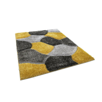 Ceara Handmade Shaggy Yellow/Grey/Black Rug