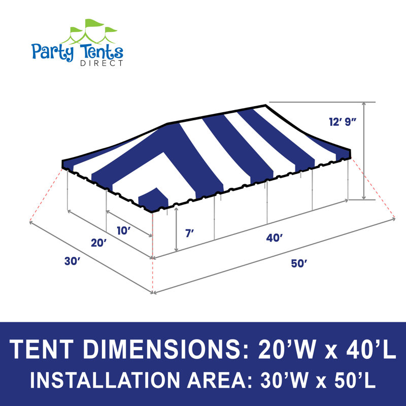20' x 40' Weekender Pole Party Tent, Blue, Blue, 20 ft x 40 ft