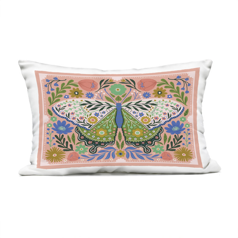Coussin d'extérieur imprimé à motif floral Folk