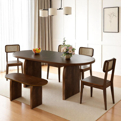 Ensemble de salle à manger ovale 6 pièces avec banc, table de cuisine moderne pour 6
