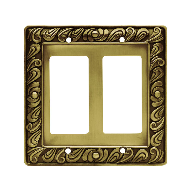Paisley 2-Gang Rocker Wall Plate, Tumbled Antique Brass