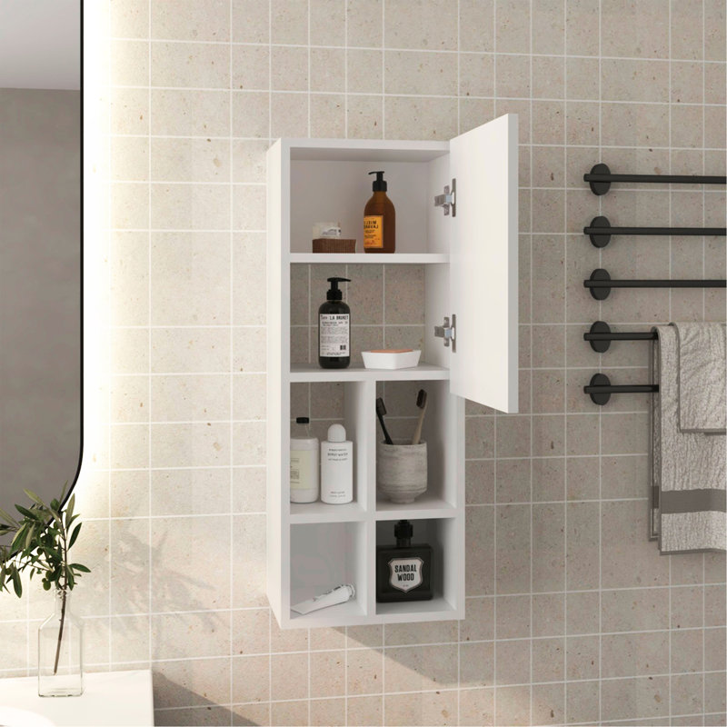 Armoire murale avec lavabo, 1 porte, 5 tablettes