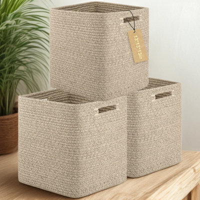 Storage Cubes, 13 Inch Cube Storage Organizer, Collapsible Storage Bins, Woven Baskets for Shelves, 3-Pack Brown