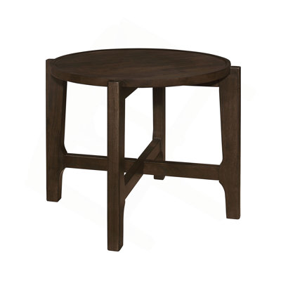 Round Solid Wood End Table, Dark Brown