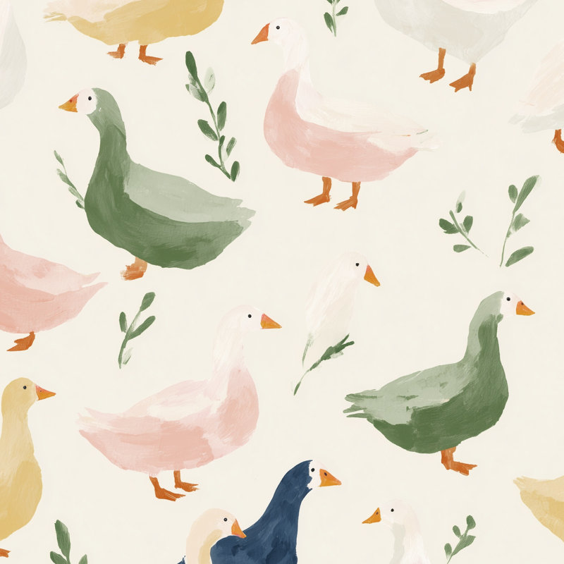 Murale de papier peint fantaisiste pastel Ducks