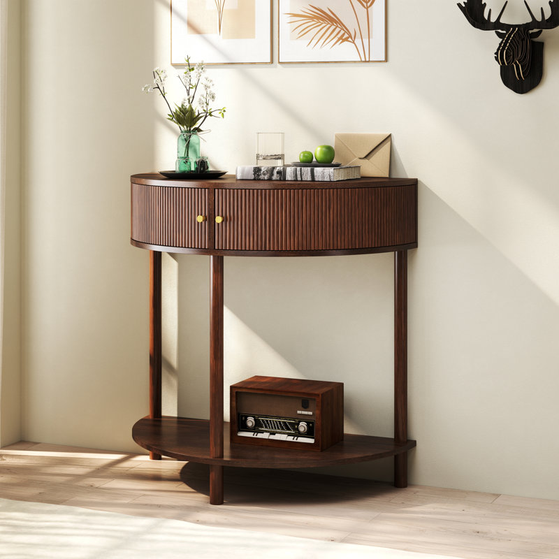 Louie Half-Moon Console Table with 2 Doors and Bottom Shelf