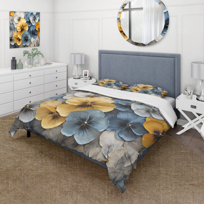 Ensemble de housse de couette Elegant Yellow and Blue Pansy Petals - Pansies