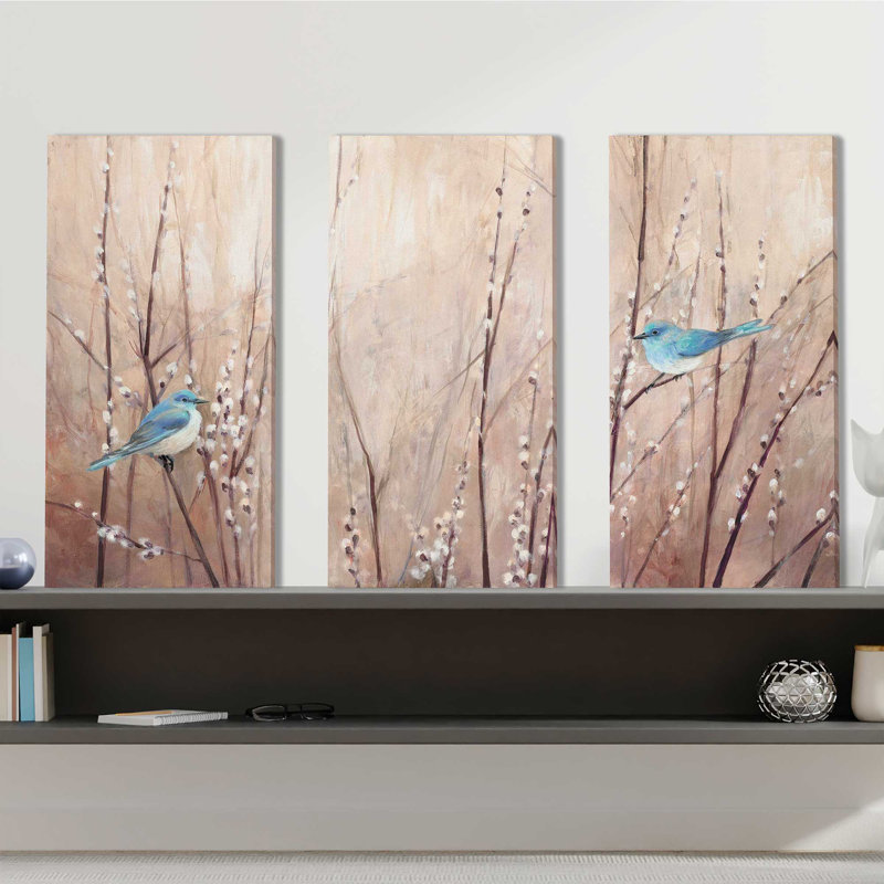 Jolis oiseaux, ensemble de 3 reproductions d'art sur toile tendue, H 32 po x l 48 po x P 0,75 po