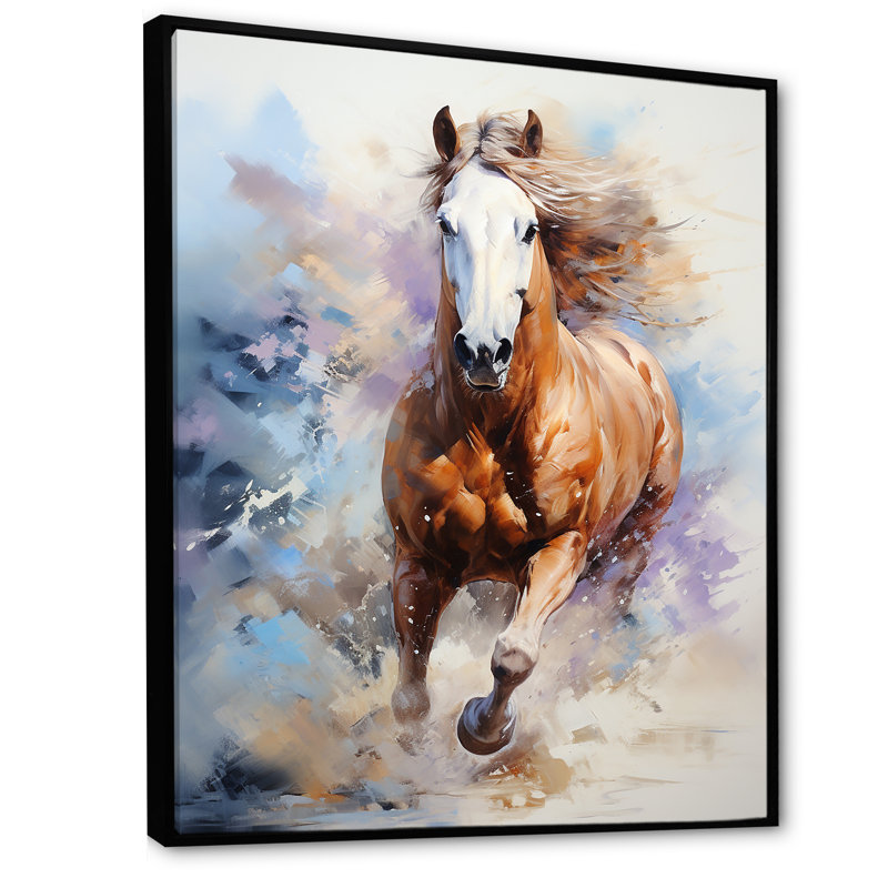Cheval au galop en action, H 44 po x l 34 po x P 1,5 po, Cadre flottant noir