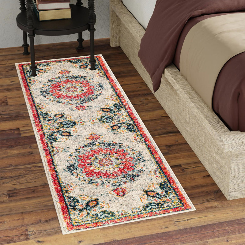 Tapis abstrait ivoire / orange Galyean, Ivory/Orange, Tapis de couloir 2 pi 7 po x 12 pi