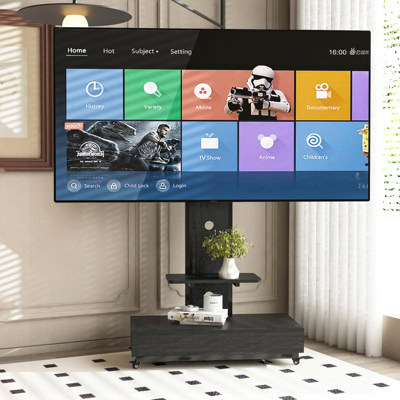 Versatile TV Stand with Push - Pull Drawer for Multiple Spaces, Mobile Cart for Various TV Sizes, Featuring Lockable Wheels and Adjustable Shelf