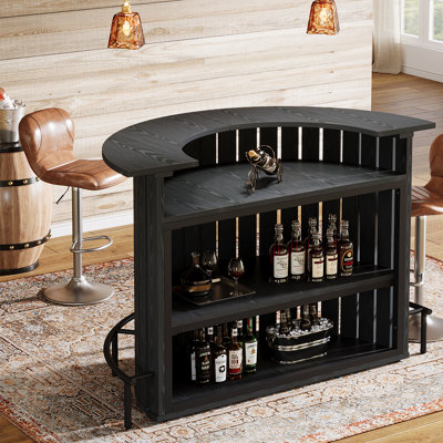 4-Tier Bar Table, Arc-Shaped Mini Home Bar Table with Footrest by 17 Stories