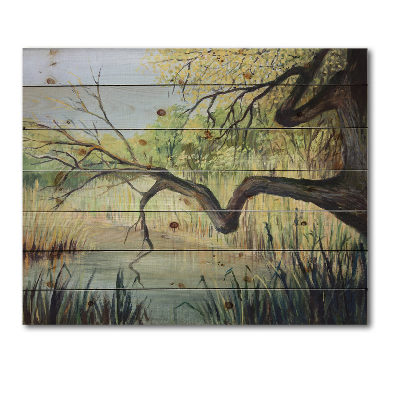 Le lac du silence - reproduction de Lake House sur bois de pin naturel, H 10 po x l 20 po x P 0,78 po