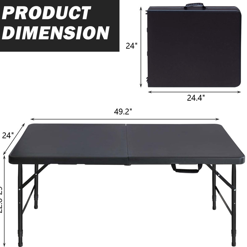 Table pliante 4 pi pour le camping, noir. Intérieur et extérieur pratique. Capacité de 135 kg. Fixation facile et facile à transporter. Table de camping pliable et imperméable lisse pour les rassemblements. Limite de poids.