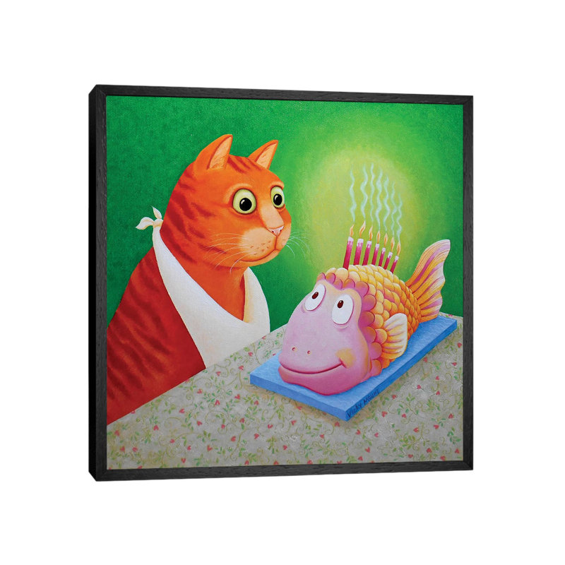Fishcake by Vicky Mount - Floater Frame Print on Canvas, Black Framed Canvas, 45.72 cm H x 45.72 cm W