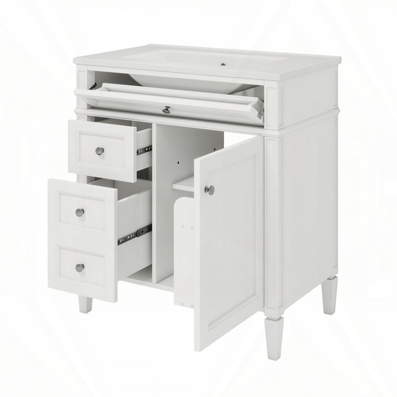 Meuble-lavabo de 30 po avec lavabo supérieur, Blanc, Argent argent, 30"