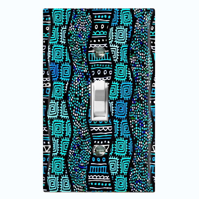 Metal Light Switch Plate Outlet Cover (Safari Pattern African Tribal Art Blue   - Single Toggle)