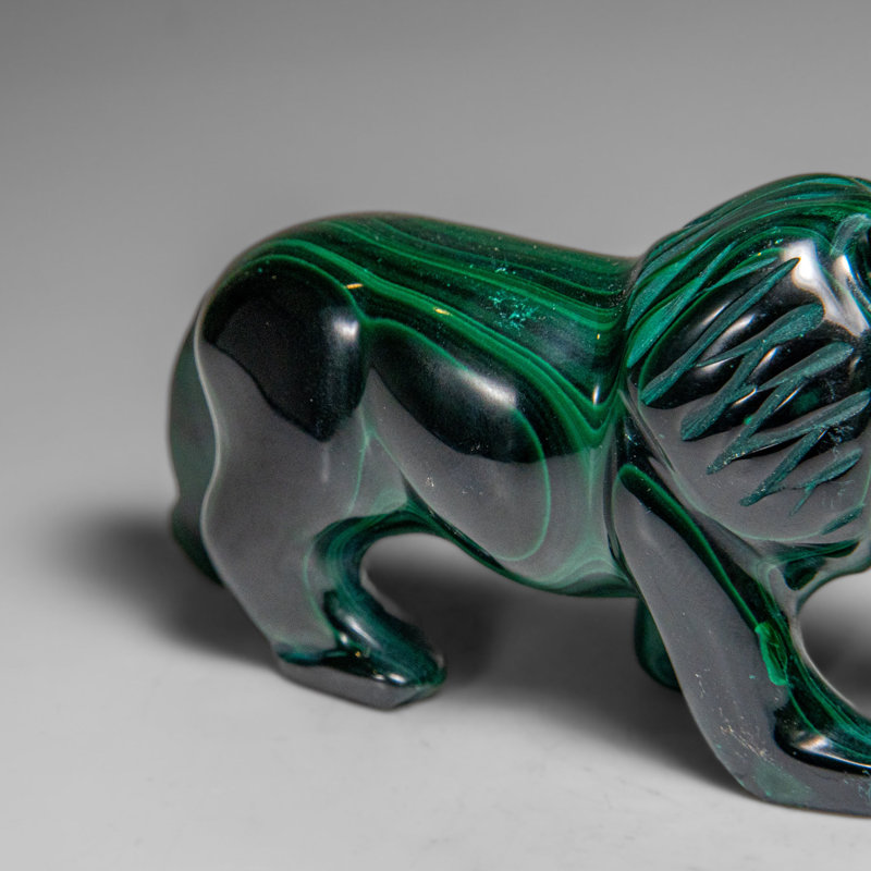 Genuine Polished Malachite Lion Carving (272 Grams)