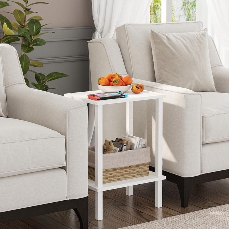 Table de bout, table d'appoint, table de chevet, tablette de rangement à 2 niveaux, table d'appoint pour petit espace, salon, chambre à coucher V1TB01BW034