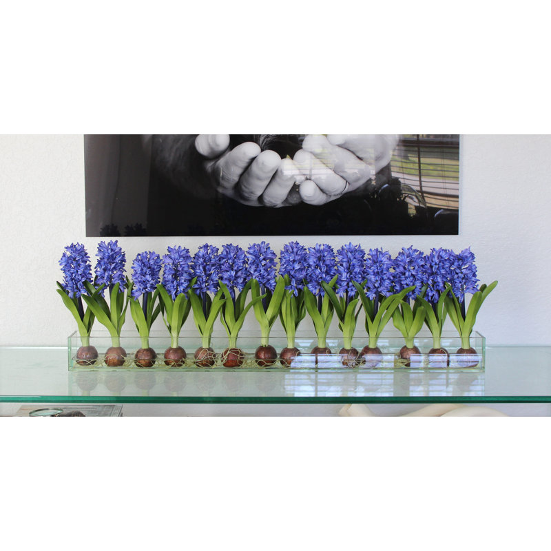 Orchids Centerpiece in Glass Planter, Blue, 16" H x 48" W x 4" D