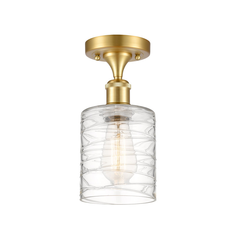 Leilani Glass Semi Flush Mount, Satin Gold, Clear Deco Swirl, No Bulb Included