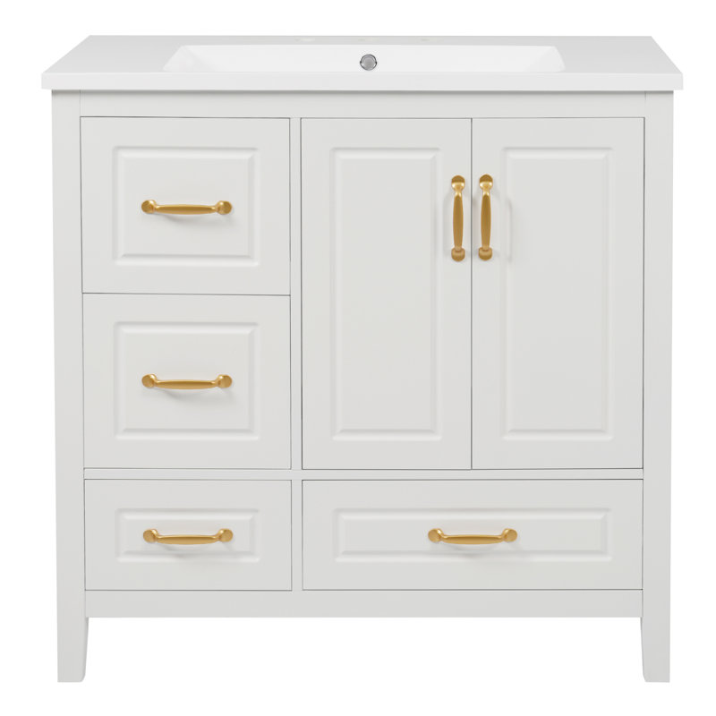 Meuble-lavabo 36 po avec lavabo, portes et tiroirs à fermeture en douceur, Blanc
