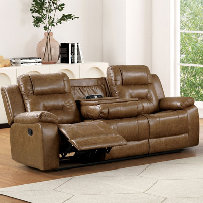 82" W Transitional Sofa, Manual Recline, Brown