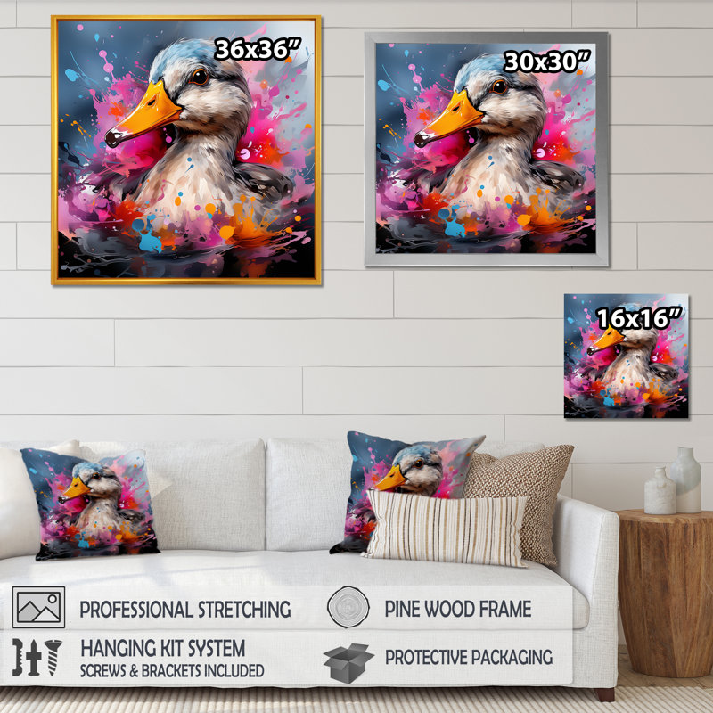 Étang coloré de canard néon coloré, H 30 po x l 30 po x P 1,5 po, Cadre simple argenté