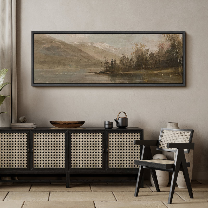 Serene Abstract Landscape Extra Large Framed Wall Art Oversized Canvas Print, 20" H x 60" W, Black