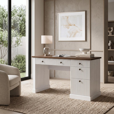 Rangement de bureau cannelé, bureau de direction moderne de 54 po avec station de charge, bureau d'écriture en bois avec classeur et tiroirs pour bureau, salon