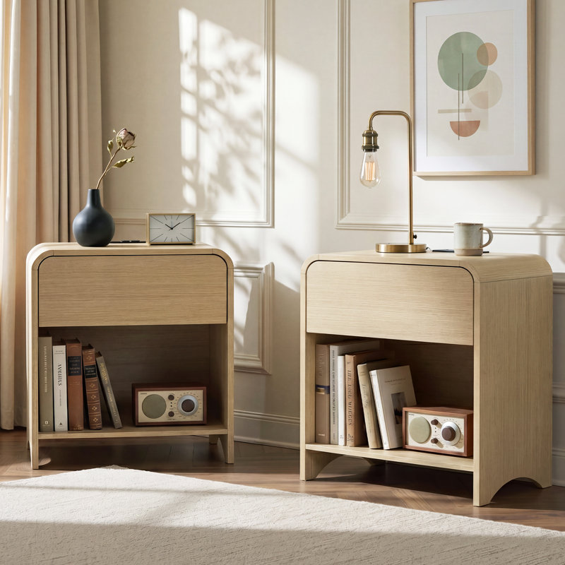 Ensemble de table de chevet moderne avec 2 tables de chevet en bois , Chêne