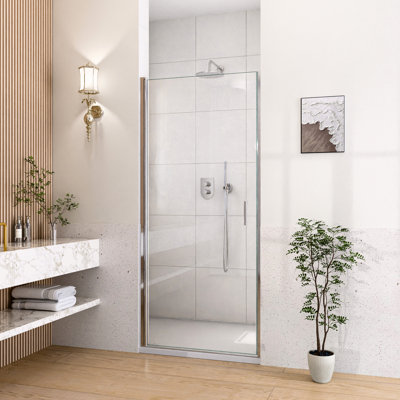 6Mm Tempered Glass 32" W X 72" Shower Door, Reversible Left/Right, Magnetic Soft-Close Mechanism H Semi- Pivot Door In With 1/4"  6Mm  Thick Glass, Space Swing Zero-Leakage Design, Aluminum Frame, 1"
