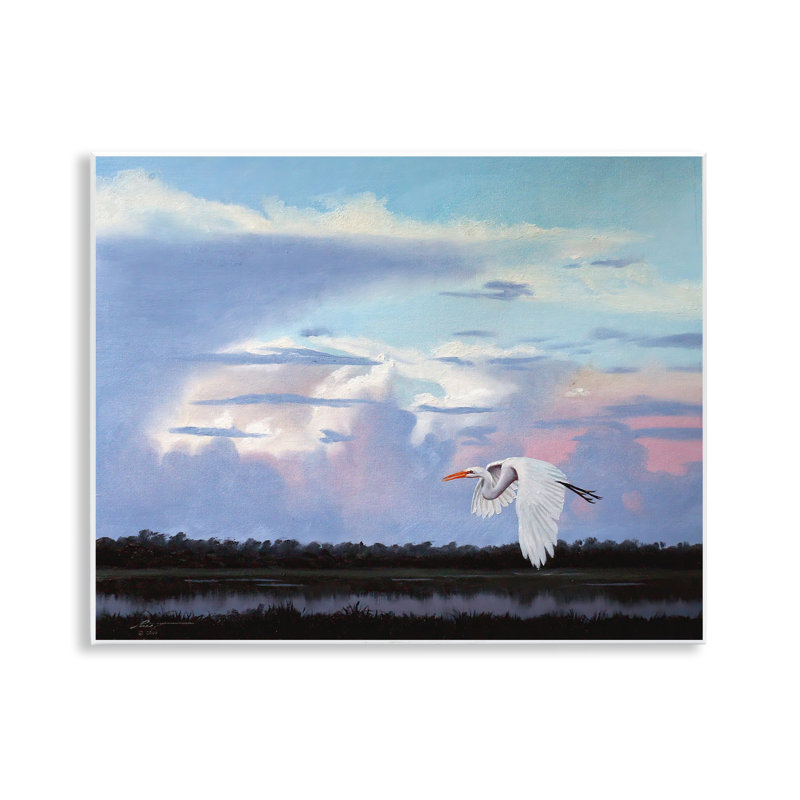 Héron volant à travers les nuages, art mural par D. Rust