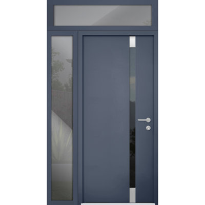 Front Exterior Prehung Steel Door / Cynex 6777 Black / Stainless Inserts Single Modern Painted