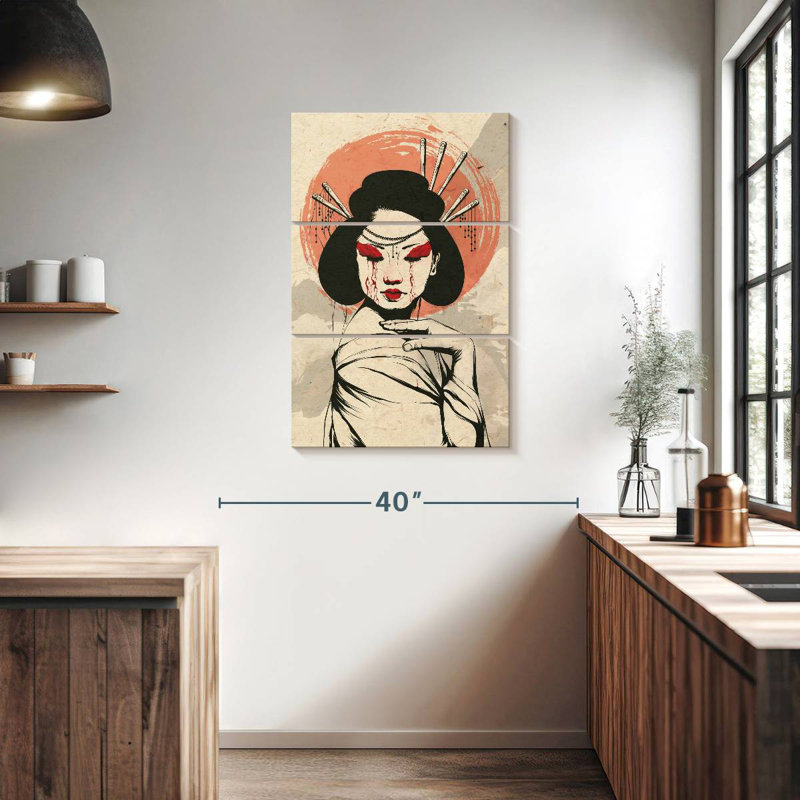 Portrait de femme japonaise Leisha Somber, H 38 po x l 24 po
