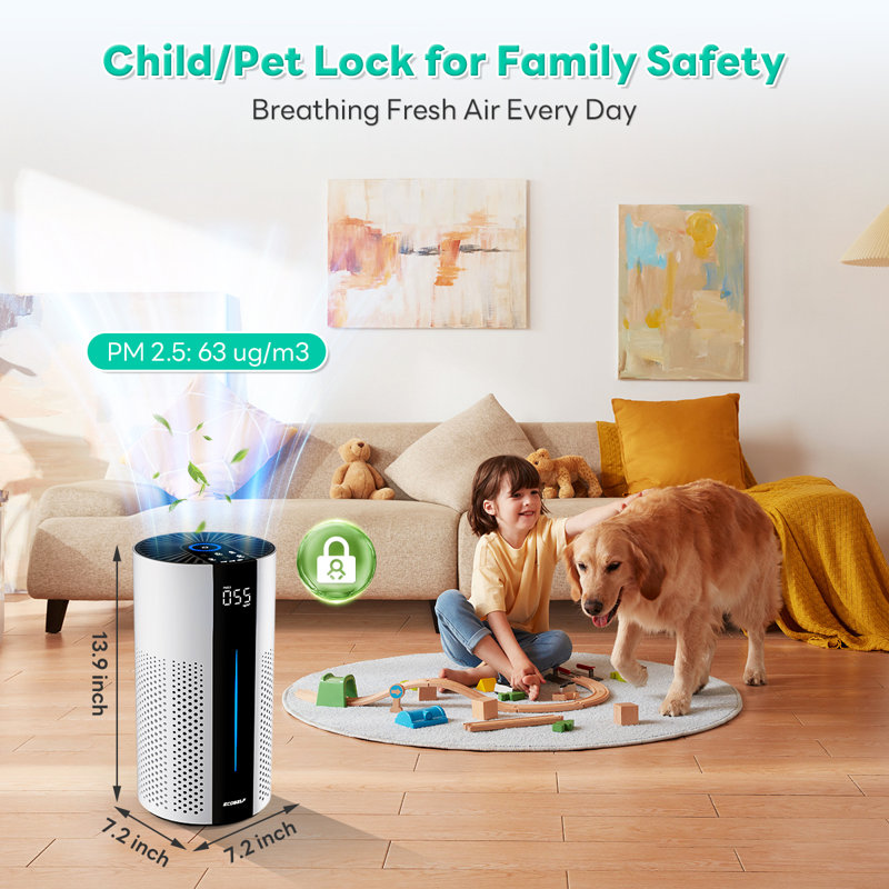 Air Purifiers for Home Large Room Cover Up to 1500 Ft² with True HEPA Filter, 20dB Sleep Mode, 360° Air Intake & Outlet, Air Cleaner for Bedroom Pets
