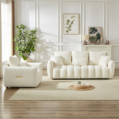 Chirles Teddy Upholstered Sofa Set with Wooden Frame & Removable Cushions