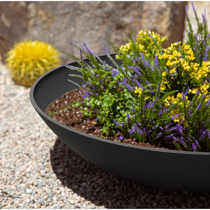 Pure Series Lane Bowl Planter, 8" H x 32" W x 32" D, Black, Set of 2