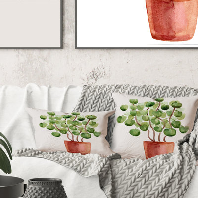 Rectangle, plante d'argent chinoise en pot - Coussin décoratif imprimé traditionnel